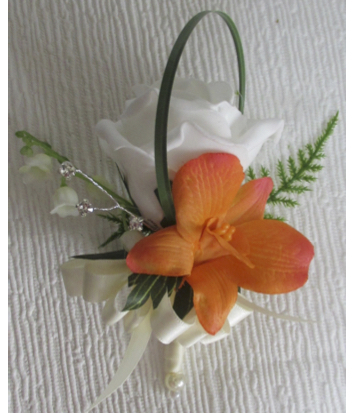 Ivory Rose with Orange Orchid & Lily of the Valley